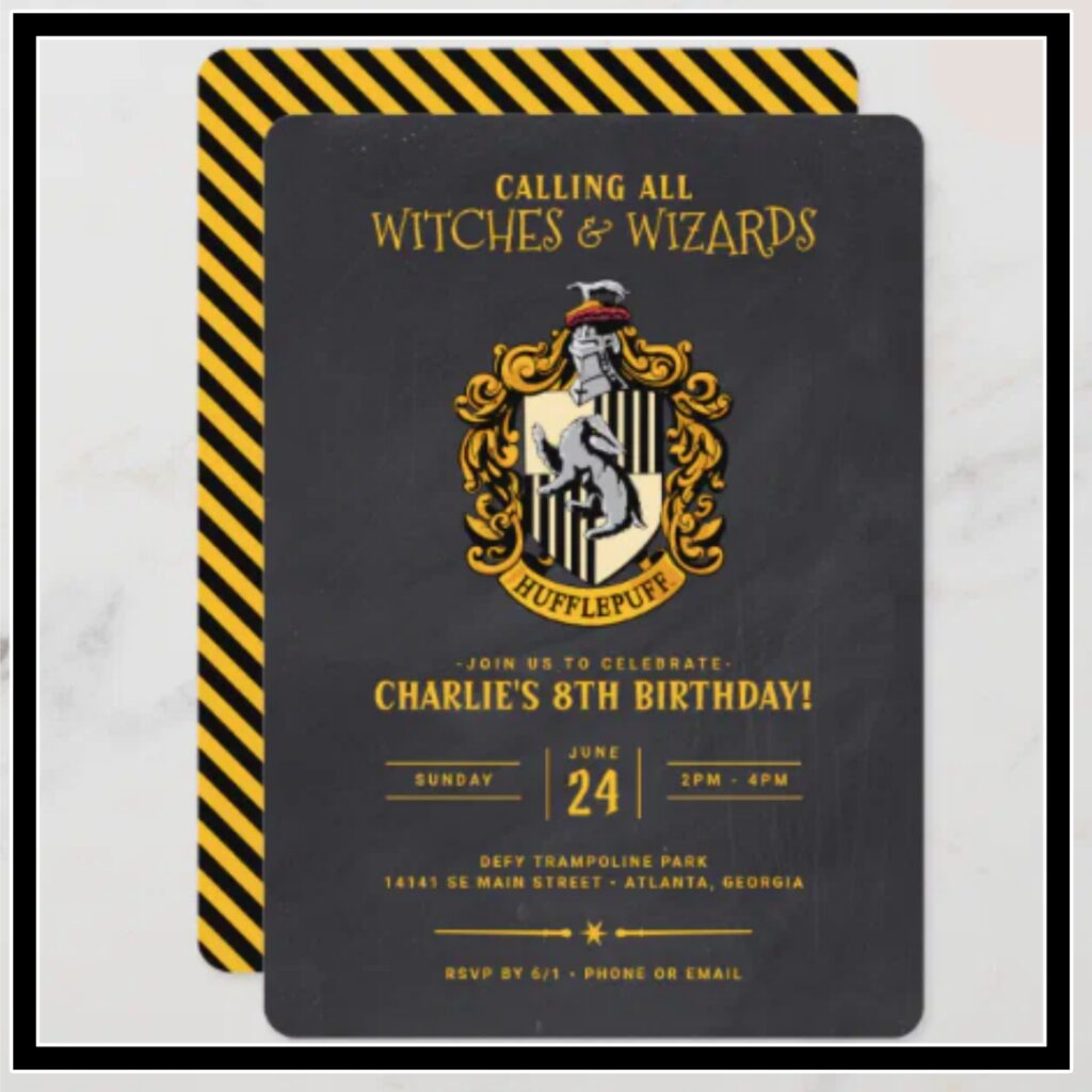 Harry Potter Birthday Hufflepuff Chalkboard Invitation